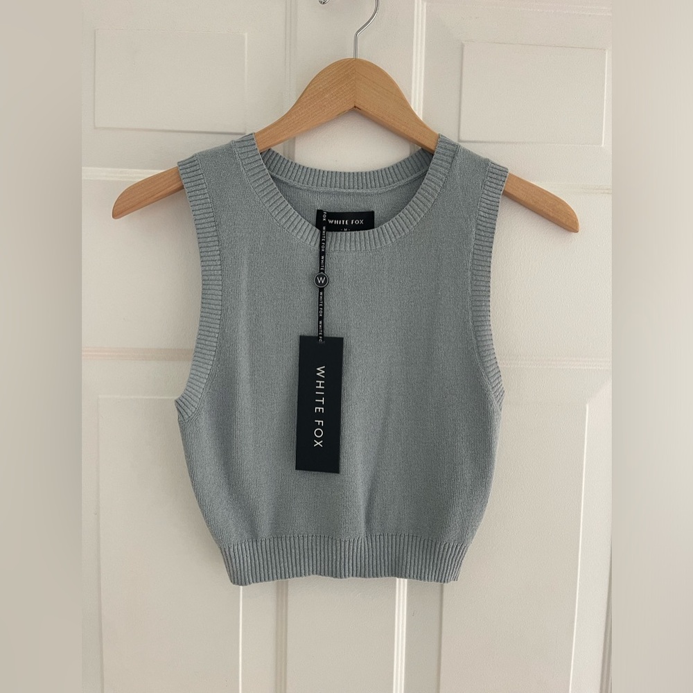 White Fox Boutique Size Medium Till Sundown Crop Blue Tank Top - New With Tags